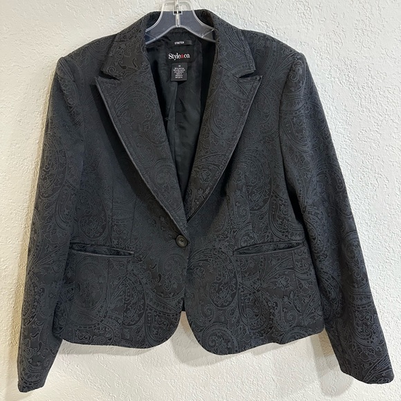 Style & Co Paisley Pattern Cropped Blazer Jacket Black Size 14 - Picture 8 of 16